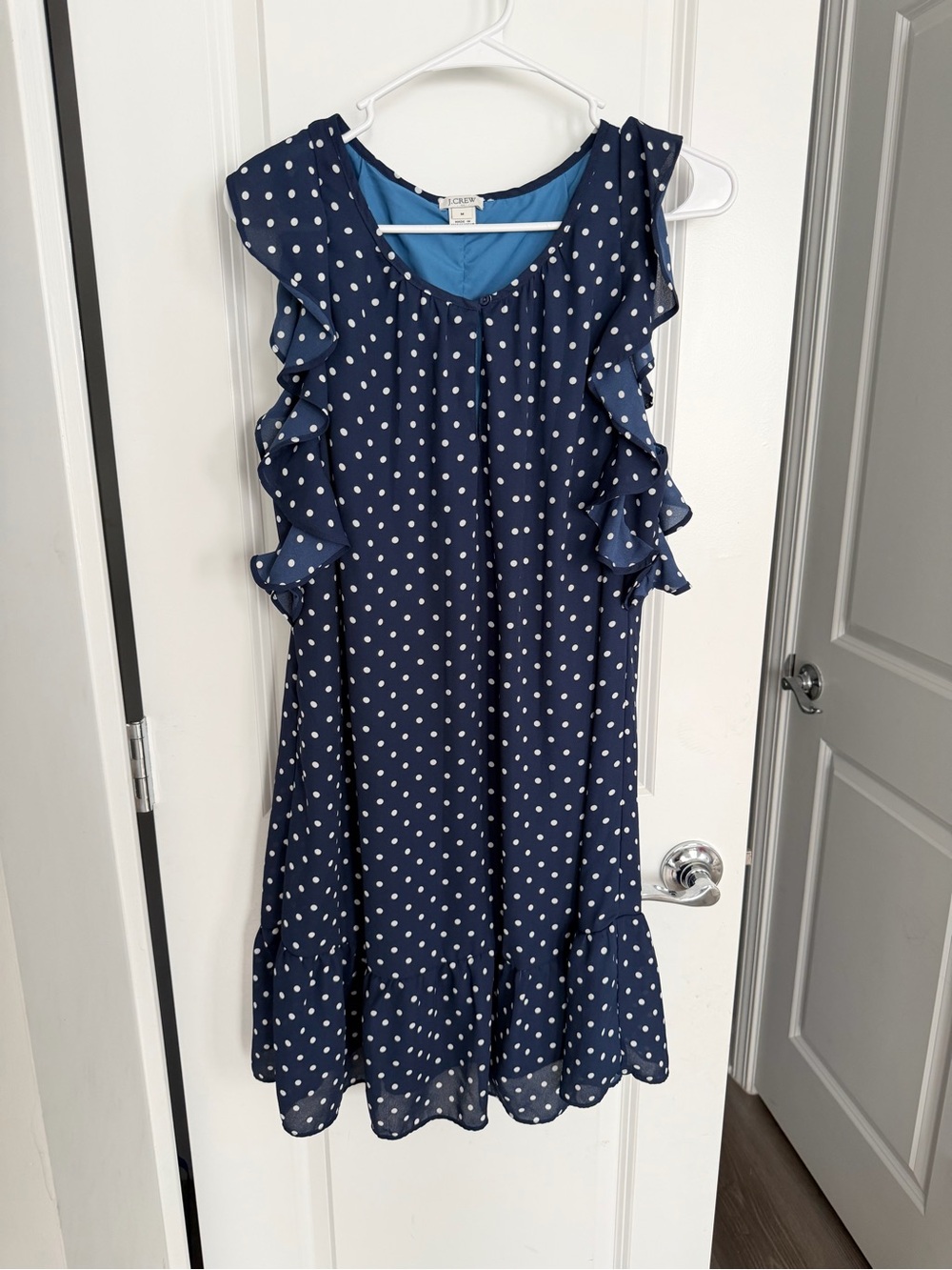Jcrew Women’s Navy Polka Dot Ruffle Dress